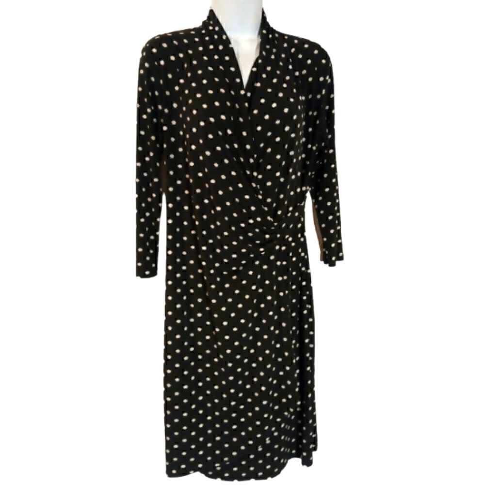 Clara Sun Woo black polka dot faux wrap dress size S